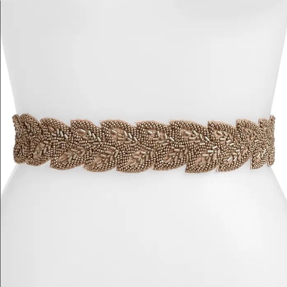 Hinge metallic beaded leaf waist belt